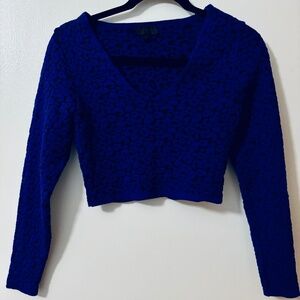 TOPSHOP Leopard-Print Blue & Black V-Neck Cropped Sweater